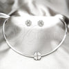 Stainless Steel Necklace and Earring, Four-leaf Clover Design, with White Crystal, Polished, Rhodium Finish, 06.116.0143
