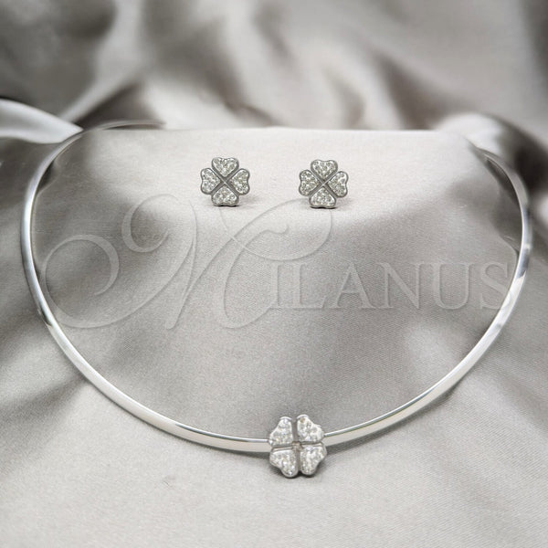 Stainless Steel Ring — Necklace and Earring Four-leaf Clover Design with White — main product view — SKU 163945 | Acero Inoxidable anillo — Necklace and Earring Four-leaf Clover diseño with blanco — SKU 163945