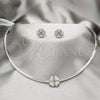 Stainless Steel Necklace and Earring, Four-leaf Clover Design, with White Crystal, Polished, Rhodium Finish, 06.116.0143