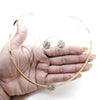 Stainless Steel Necklace and Earring, Four-leaf Clover Design, with White Crystal, Polished, Golden Finish, 06.116.0143.1