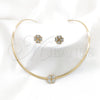 Stainless Steel Necklace and Earring, Four-leaf Clover Design, with White Crystal, Polished, Golden Finish, 06.116.0143.1