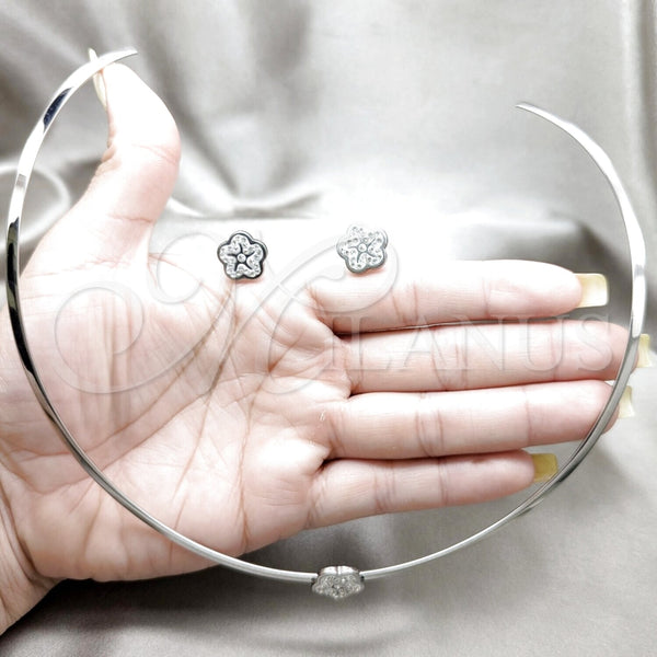 Stainless Steel Ring — Necklace and Earring Flower Design with White Crystal — alternate product view — SKU 163947 | Acero Inoxidable anillo — Necklace and Earring flor diseño with cristal blanco — SKU 163947