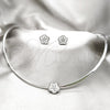 Stainless Steel Necklace and Earring, Flower Design, with White Crystal, Polished, Rhodium Finish, 06.116.0144