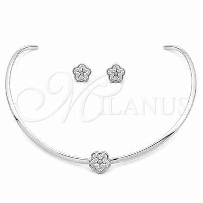 Stainless Steel Necklace and Earring, Flower Design, with White Crystal, Polished, Rhodium Finish, 06.116.0144 for wholesale, main product view