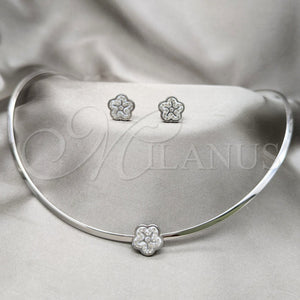Stainless Steel Ring — Necklace and Earring Flower Design with White Crystal — main product view — SKU 163947 | Acero Inoxidable anillo — Necklace and Earring flor diseño with cristal blanco — SKU 163947
