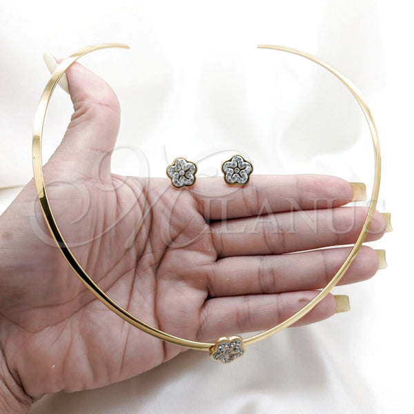 Stainless Steel Ring — Necklace and Earring Flower Design with White Crystal — alternate product view — SKU 163948 | Acero Inoxidable anillo — Necklace and Earring flor diseño with cristal blanco — SKU 163948