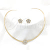 Stainless Steel Necklace and Earring, Flower Design, with White Crystal, Polished, Golden Finish, 06.116.0144.1