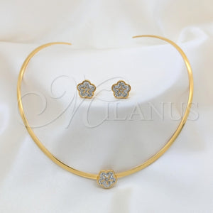 Stainless Steel Ring — Necklace and Earring Flower Design with White Crystal — main product view — SKU 163948 | Acero Inoxidable anillo — Necklace and Earring flor diseño with cristal blanco — SKU 163948