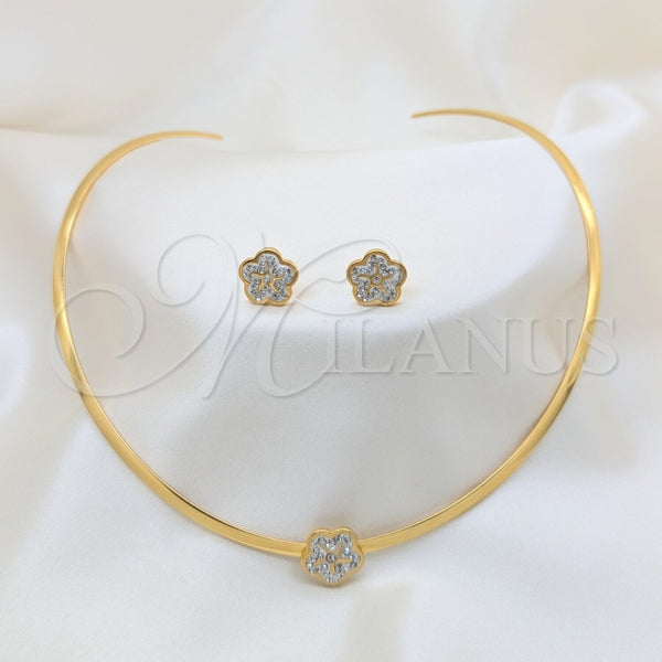 Stainless Steel Ring — Necklace and Earring Flower Design with White Crystal — main product view — SKU 163948 | Acero Inoxidable anillo — Necklace and Earring flor diseño with cristal blanco — SKU 163948