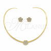 Stainless Steel Necklace and Earring, Flower Design, with White Crystal, Polished, Golden Finish, 06.116.0144.1