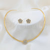 Stainless Steel Necklace and Earring, Flower Design, with White Crystal, Polished, Golden Finish, 06.116.0144.1