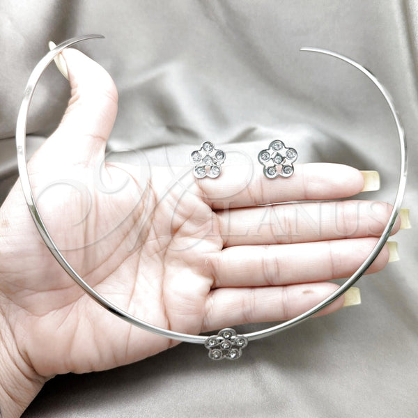 Stainless Steel Ring — Necklace and Earring Flower Design with White Crystal — alternate product view — SKU 163949 | Acero Inoxidable anillo — Necklace and Earring flor diseño with cristal blanco — SKU 163949