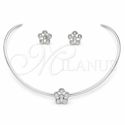 Stainless Steel Necklace and Earring, Flower Design, with White Crystal, Polished, Rhodium Finish, 06.116.0145 for wholesale, main product view
