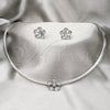 Stainless Steel Necklace and Earring, Flower Design, with White Crystal, Polished, Rhodium Finish, 06.116.0145