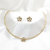 Stainless Steel Necklace and Earring, Flower Design, with White Crystal, Polished, Golden Finish, 06.116.0145.1