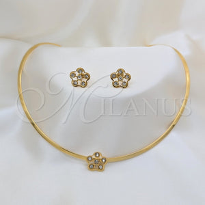Stainless Steel Ring — Necklace and Earring Flower Design with White Crystal — main product view — SKU 163950 | Acero Inoxidable anillo — Necklace and Earring flor diseño with cristal blanco — SKU 163950