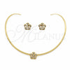 Stainless Steel Necklace and Earring, Flower Design, with White Crystal, Polished, Golden Finish, 06.116.0145.1
