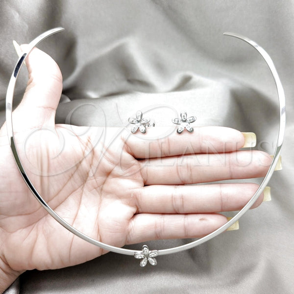 Stainless Steel Ring — Necklace and Earring Flower Design with White Crystal — alternate product view — SKU 163951 | Acero Inoxidable anillo — Necklace and Earring flor diseño with cristal blanco — SKU 163951