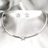Stainless Steel Necklace and Earring, Flower Design, with White Crystal, Polished, Rhodium Finish, 06.116.0146