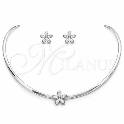 Stainless Steel Necklace and Earring, Flower Design, with White Crystal, Polished, Rhodium Finish, 06.116.0146 for wholesale, main product view