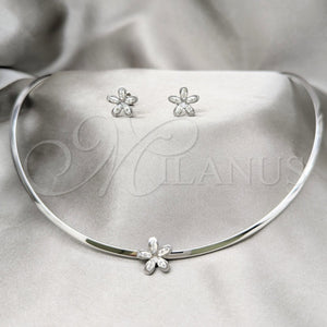 Stainless Steel Ring — Necklace and Earring Flower Design with White Crystal — main product view — SKU 163951 | Acero Inoxidable anillo — Necklace and Earring flor diseño with cristal blanco — SKU 163951