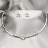 Stainless Steel Necklace and Earring, Flower Design, with White Crystal, Polished, Rhodium Finish, 06.116.0146