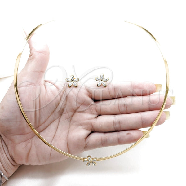 Stainless Steel Ring — Necklace and Earring Flower Design with White Crystal — alternate product view — SKU 163952 | Acero Inoxidable anillo — Necklace and Earring flor diseño with cristal blanco — SKU 163952