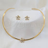 Stainless Steel Necklace and Earring, Flower Design, with White Crystal, Polished, Golden Finish, 06.116.0146.1