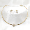 Stainless Steel Necklace and Earring, Flower Design, with White Crystal, Polished, Golden Finish, 06.116.0146.1