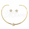 Stainless Steel Necklace and Earring, Flower Design, with White Crystal, Polished, Golden Finish, 06.116.0146.1