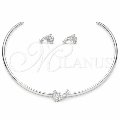 Stainless Steel Necklace and Earring, Dolphin Design, with White Crystal, Polished, Rhodium Finish, 06.116.0147 for wholesale, main product view