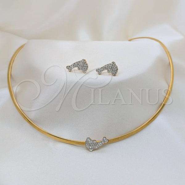 Stainless Steel Ring — Necklace and Earring Dolphin Design with White Crystal — main product view — SKU 163954 | Acero Inoxidable anillo — Necklace and Earring delfín diseño with cristal blanco — SKU 163954