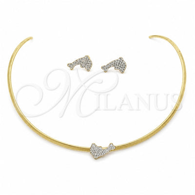 Stainless Steel Necklace and Earring, Dolphin Design, with White Crystal, Polished, Golden Finish, 06.116.0147.1 for wholesale, main product view