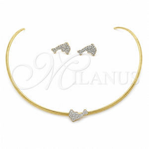 Stainless Steel Necklace and Earring, Dolphin Design, with White Crystal, Polished, Golden Finish, 06.116.0147.1