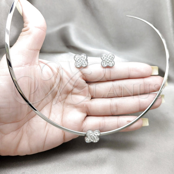 Stainless Steel Ring — Necklace and Earring Flower Design with White Crystal — alternate product view — SKU 163955 | Acero Inoxidable anillo — Necklace and Earring flor diseño with cristal blanco — SKU 163955