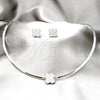 Stainless Steel Necklace and Earring, Flower Design, with White Crystal, Polished, Rhodium Finish, 06.116.0148