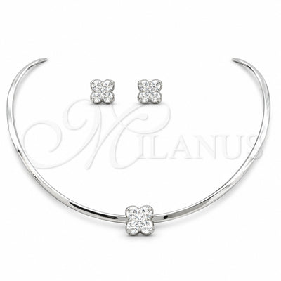 Stainless Steel Necklace and Earring, Flower Design, with White Crystal, Polished, Rhodium Finish, 06.116.0148 for wholesale, main product view