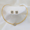 Stainless Steel Necklace and Earring, Flower Design, with White Crystal, Polished, Golden Finish, 06.116.0148.1