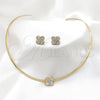 Stainless Steel Necklace and Earring, Flower Design, with White Crystal, Polished, Golden Finish, 06.116.0148.1