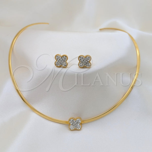 Stainless Steel Ring — Necklace and Earring Flower Design with White Crystal — main product view — SKU 163956 | Acero Inoxidable anillo — Necklace and Earring flor diseño with cristal blanco — SKU 163956