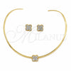 Stainless Steel Necklace and Earring, Flower Design, with White Crystal, Polished, Golden Finish, 06.116.0148.1
