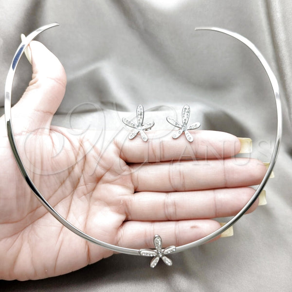Stainless Steel Ring — Necklace and Earring Flower Design with White Crystal — alternate product view — SKU 163957 | Acero Inoxidable anillo — Necklace and Earring flor diseño with cristal blanco — SKU 163957