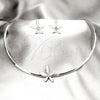 Stainless Steel Necklace and Earring, Flower Design, with White Crystal, Polished, Rhodium Finish, 06.116.0149