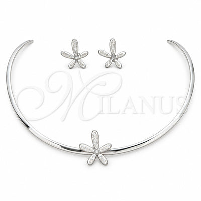Stainless Steel Necklace and Earring, Flower Design, with White Crystal, Polished, Rhodium Finish, 06.116.0149 for wholesale, main product view