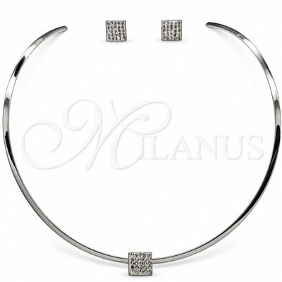 Stainless Steel Necklace and Earring, with White Crystal, Polished, Rhodium Finish, 06.116.0150 for wholesale, main product view