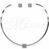 Stainless Steel Necklace and Earring, with White Crystal, Polished, Rhodium Finish, 06.116.0150