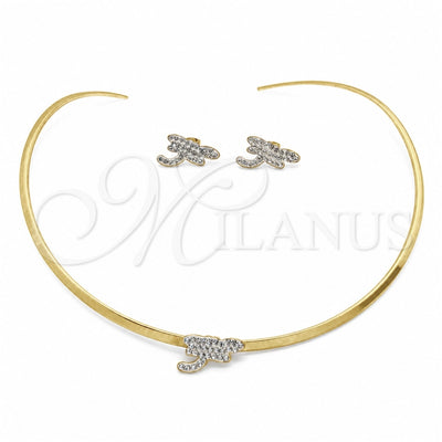 Stainless Steel Necklace and Earring, Dragon-Fly Design, with White Crystal, Polished, Golden Finish for wholesale, main product view