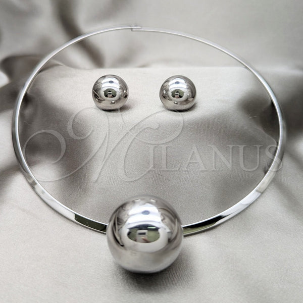 Stainless Steel Necklace and Earring, Ball Design, Polished, Rhodium Finish, 06.116.0152