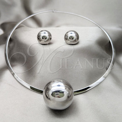 Stainless Steel Necklace and Earring, Ball Design, Polished, Rhodium Finish, 06.116.0152