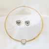Stainless Steel Necklace and Earring, Heart Design, with White Crystal, Polished, Golden Finish, 06.116.0153